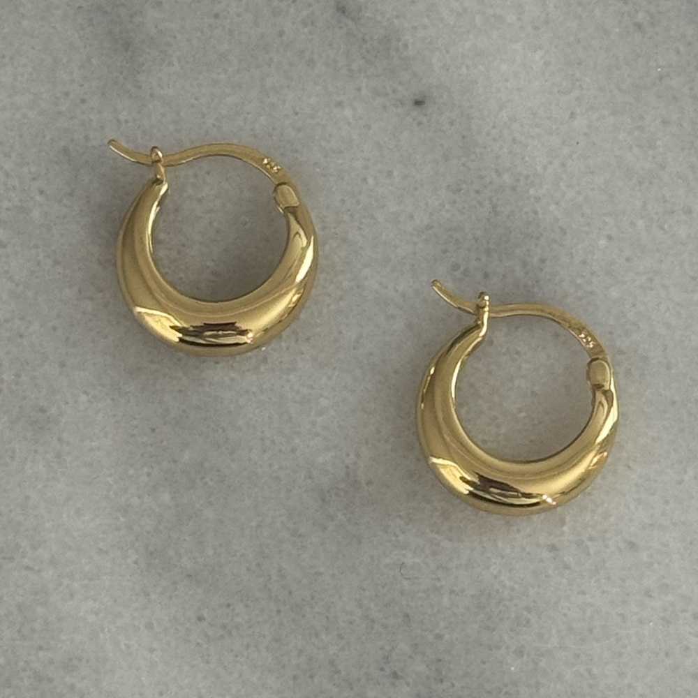 Gold Moon Shaped Thick Hoop Earrings Brand New